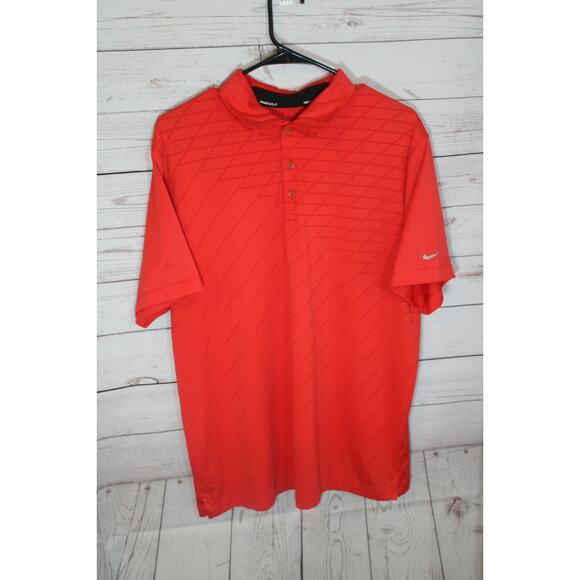 NIKE Men's Large Dri Fit Golf Polo Shirt, Red, Polyester, Collared, 3-Button - Picture 1 of 9